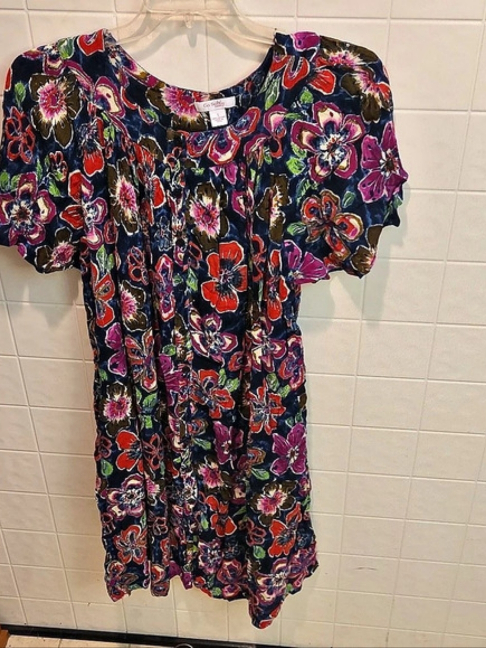 Go Softly Patio Floral Crinkle Rayon Midi Dress Mini Dress Blue Large